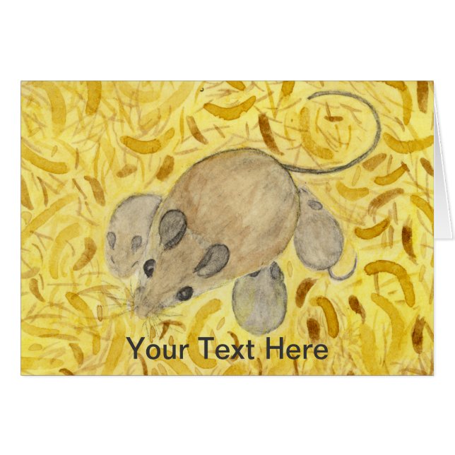 Mouse Nest Watercolor Hälsningskort (Framsidan Horizontal)