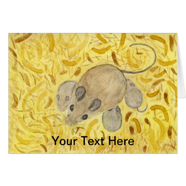 Mouse Nest Watercolor Hälsningskort (Framsidan Horizontal)