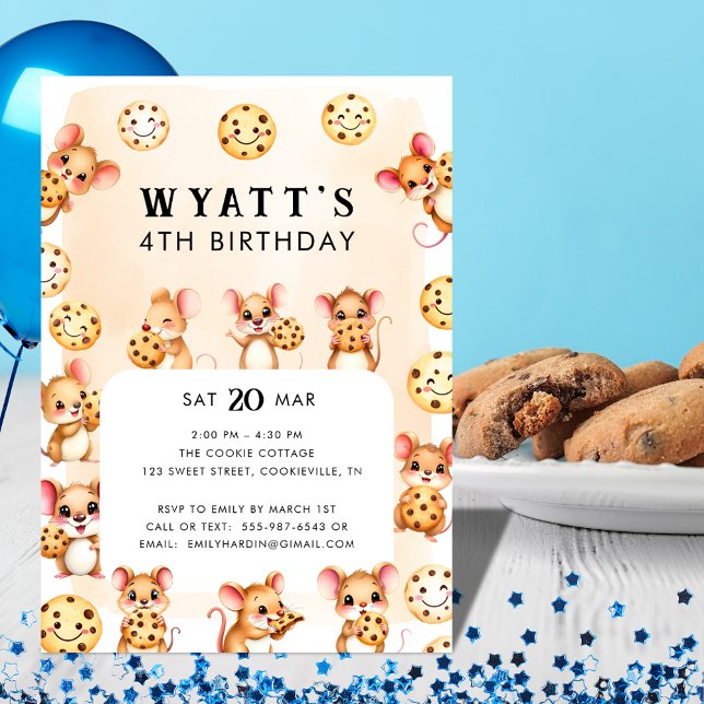 Mouse och Cookie Theme Födelsedagsfest inbjudan (Mouse and Cookie Theme Birthday Party Invite)