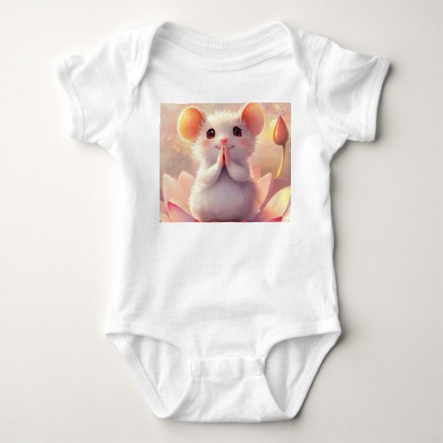 Mouse på Lotus - Baby Bodydräkt T Shirt (Framsida)