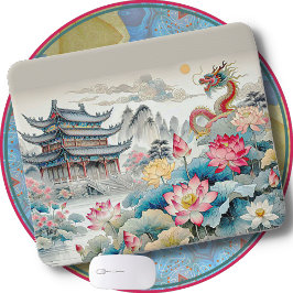 MOUSE PAD - A Dragon, a Pagoda och a Blomsterträdg Musmatta