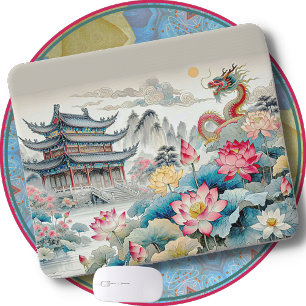MOUSE PAD - A Dragon, a Pagoda och a Blomsterträdg Musmatta