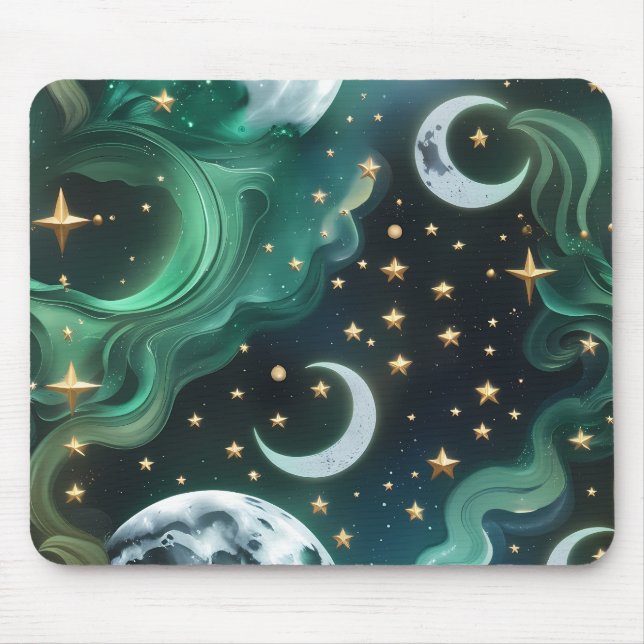 Mouse Pad - Emerald Green Celestial Moon Musmatta (Framsidan)