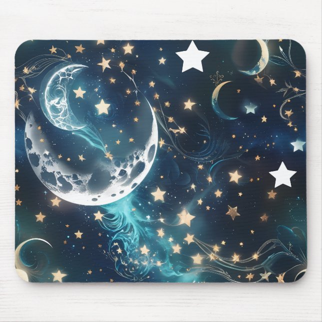 Mouse Pad - Luxury Icy Blue Celestial Moon Phases Musmatta (Framsidan)