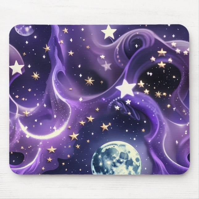 Mouse Pad – Luxury Purple Celestial Moon Phases Musmatta (Framsidan)
