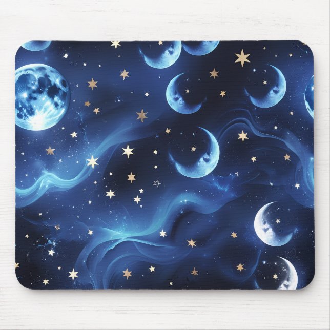 Mouse Pad – Luxury Sapphire Blue Celestial Moon Musmatta (Framsidan)