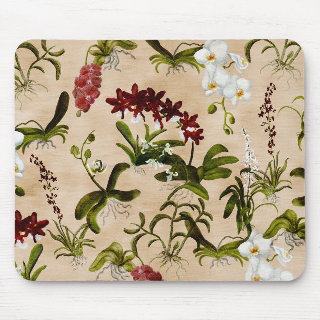 Mouse Pad - Orchid Mönster i Beige Musmatta (Framsidan)