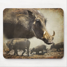 Mouse Pad Warthog med spädbarn utanför Afrikan Musmatta