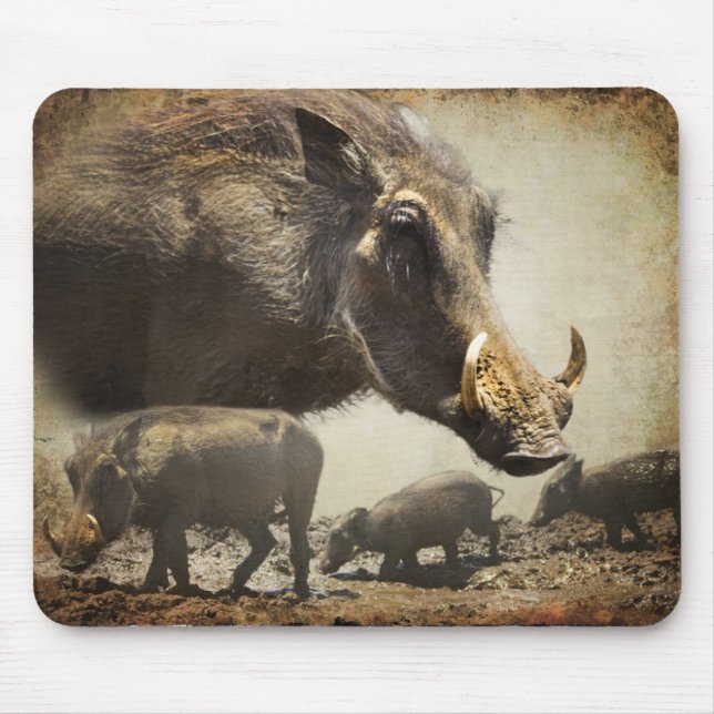 Mouse Pad Warthog med spädbarn utanför Afrikan Musmatta (Framsidan)