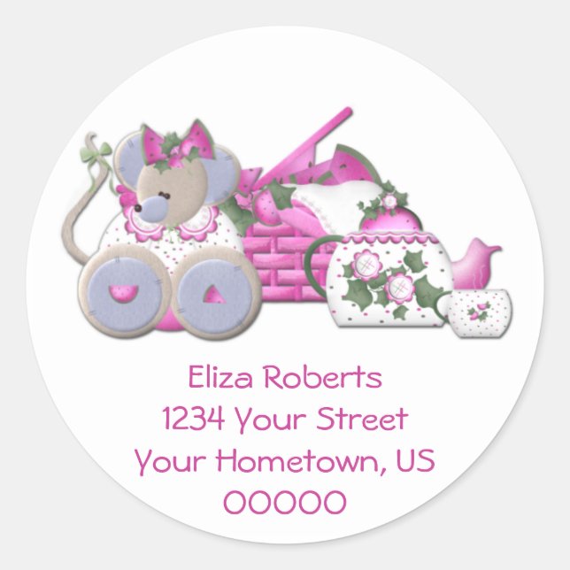 Mouse Picnic Adress Stickers Runt Klistermärke (Framsida)