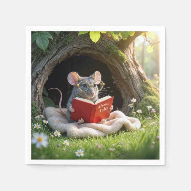 Mouse Reading a Red Book On a Blanket Pappersservett (Framsidan)