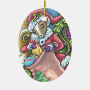 MOUSE SANTA BRINGS BRA CATS CHRISTMAS GIFTS, Cute Julgransprydnad Keramik