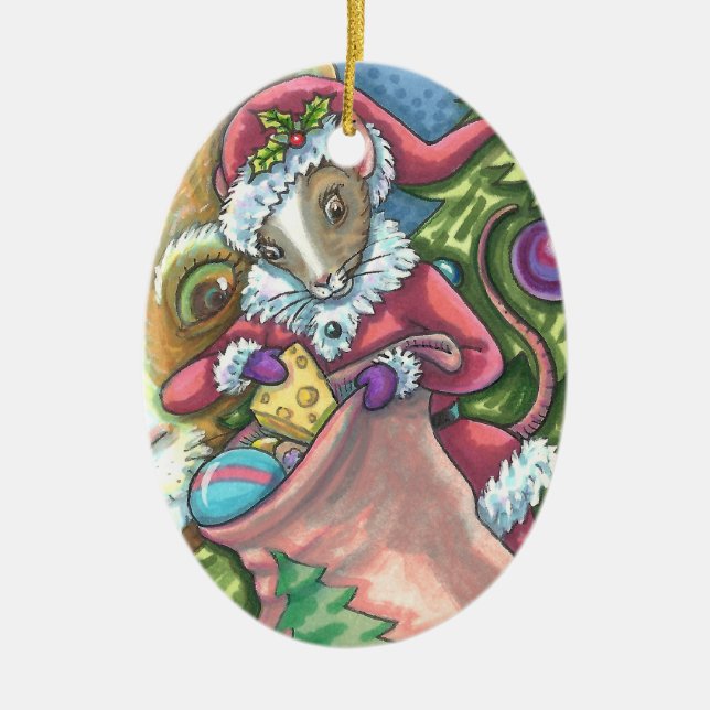 MOUSE SANTA BRINGS BRA CATS CHRISTMAS GIFTS, Cute Julgransprydnad Keramik (Framsidan)