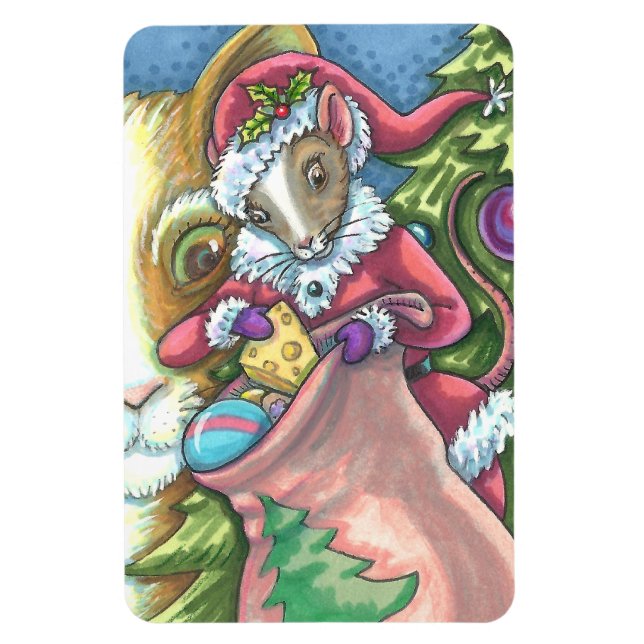 MOUSE SANTA BRINGS BRA CATS CHRISTMAS GIFTS, Cute Magnet (Vertikal)