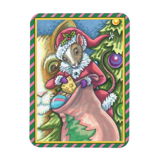 MOUSE SANTA BRINGS BRA CATS CHRISTMAS GIFTS, Cute Magnet (Vertikal)