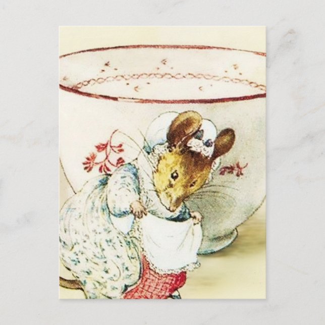 "Mouse Seamstress and Tekopp" av Beatrix Potter Vykort (Framsida)