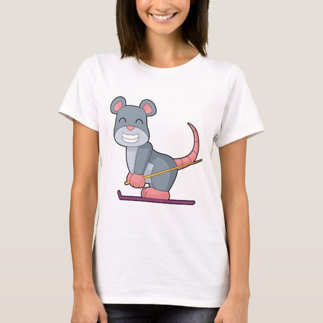 Mouse Skier Ski Winter sports T Shirt (Framsida)