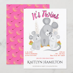 Mouse Twillingars Girl Mor Baby Shower Woodland Mo Inbjudningar