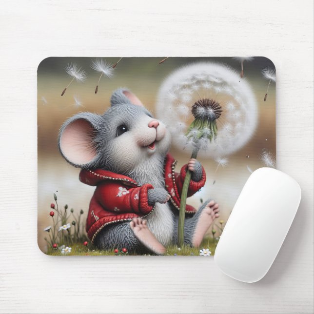 Mouse with a dandelion musmatta (Med mus)