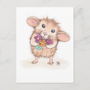Mouse with Flower Bouquet Vykort
