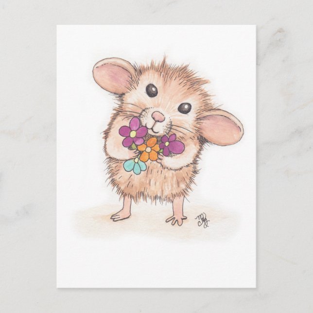 Mouse with Flower Bouquet Vykort (Framsida)