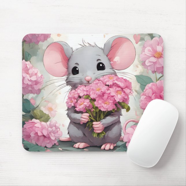 Mouse with Rosa Flower Bouquet Musmatta (Med mus)