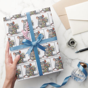 Mouse with Wilblommor Bouquet Presentpapper