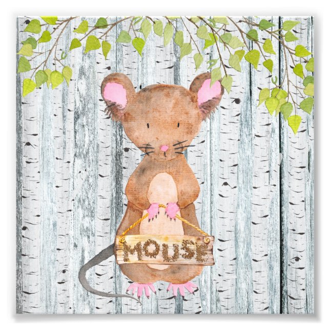 Mouse - Woodland Friends - Vattenfärgillustration Fototryck (Framsidan)