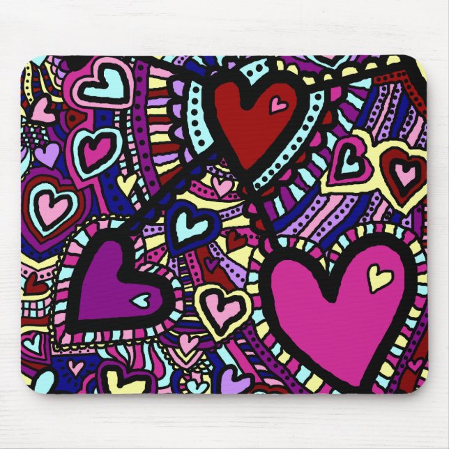 Mousemat, Abstrakt Doodle Art Hearts Mouse Pad Musmatta (Framsidan)