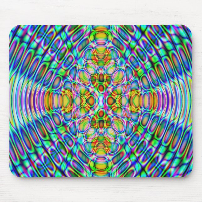 Mousemat Abstrakt Psychedelic Design, Blue Guld Musmatta (Framsidan)