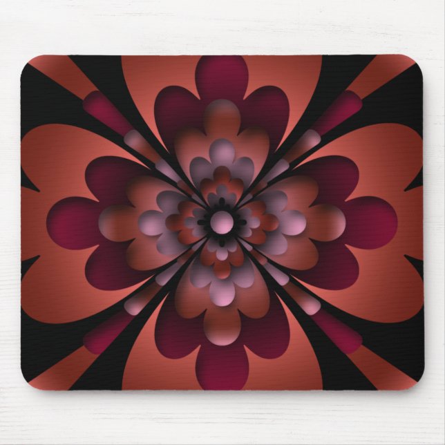 Mousemat, Zen Flower, Mörk Peach Red Orange Rosa Musmatta (Framsidan)