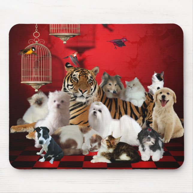 Mousepad Animals Tiger Cats Hundar 3 Musmatta (Framsidan)