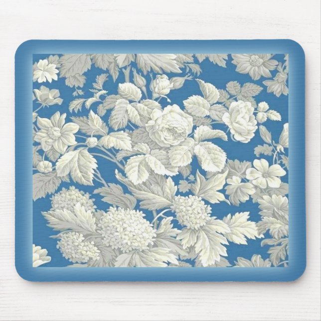 Mousepad Blue Antique Blommigt Musmatta (Framsidan)
