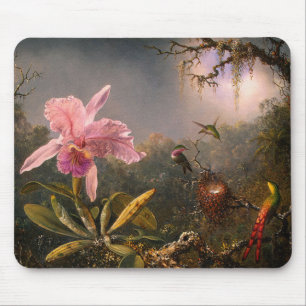 Mousepad: Cattleya Orchid & tre Hummingbirds Musmatta