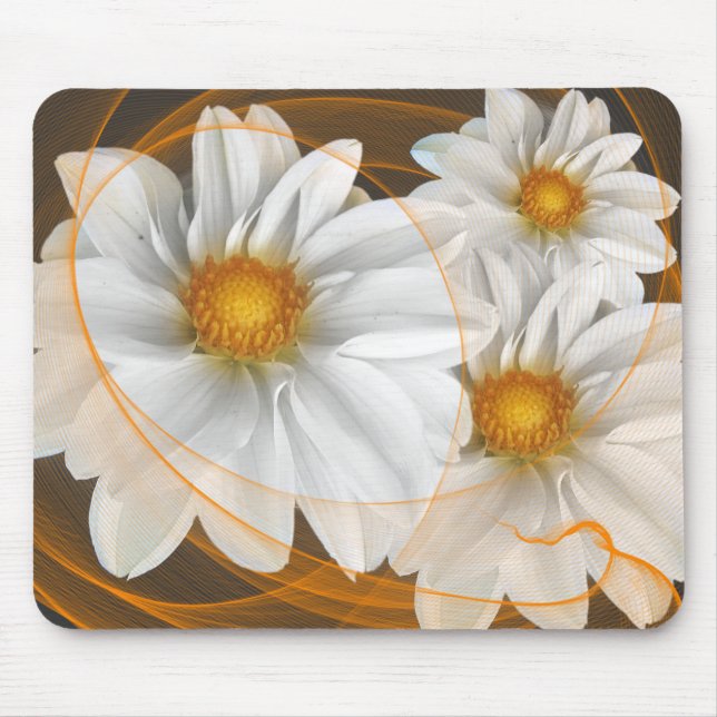 Mousepad Flowers White Black Orange Musmatta (Framsidan)