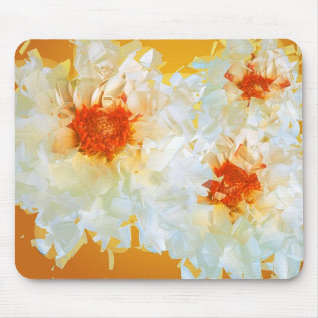 Mousepad Flowers White Orange Cubist Musmatta (Framsidan)