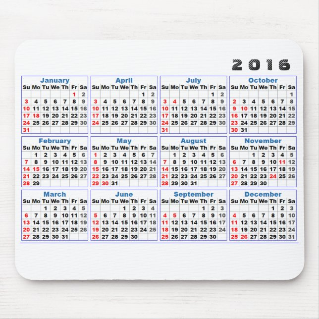 Mousepad för 2016 kalender enkel turkos musmatta (Framsidan)