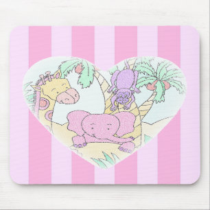 Mousepad för djungelbabyhjärta 2 - med rosa rand musmatta