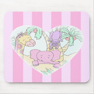 Mousepad för djungelbabyhjärta 2 - med rosa randar musmatta