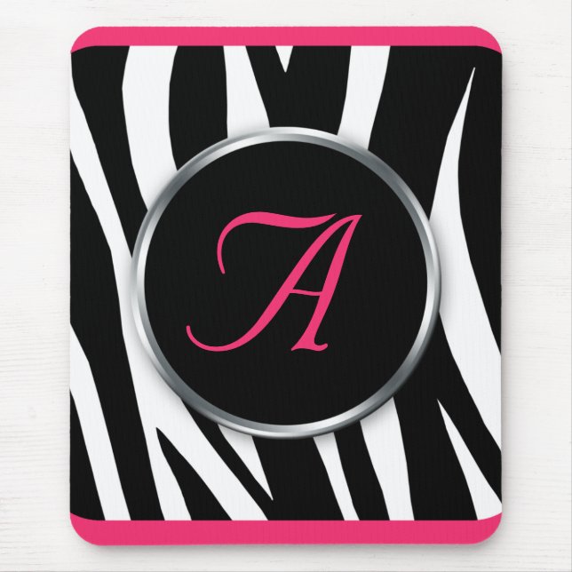Mousepad för Monogram för chic zebra tryckbär rosa Musmatta (Framsidan)