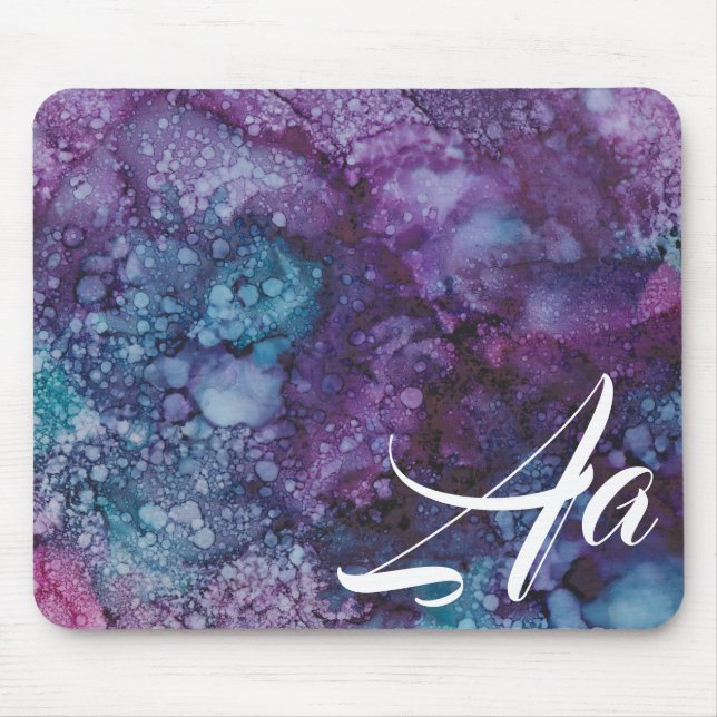 Mousepad "Lila-Blue Alcohol Bläck Painting" Musmatta (Framsidan)