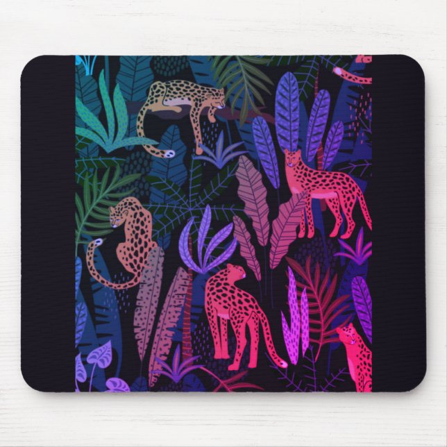 Mousepad med färgfulla cheetahs i djungeln musmatta (Framsidan)