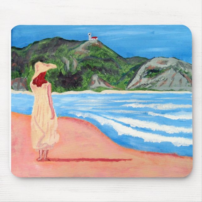 Mousepad med målning av damen på strand musmatta (Framsidan)