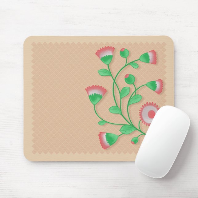 Mousepad med rosa blommotiv musmatta (Med mus)