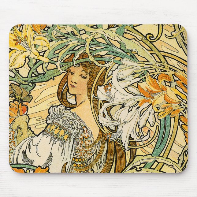 Mousepad: Mucha - Flowers språk Musmatta (Framsidan)