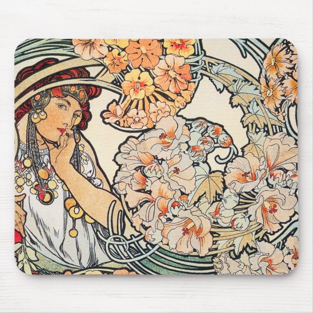 Mousepad: Mucha - Flowers språk Musmatta (Framsidan)