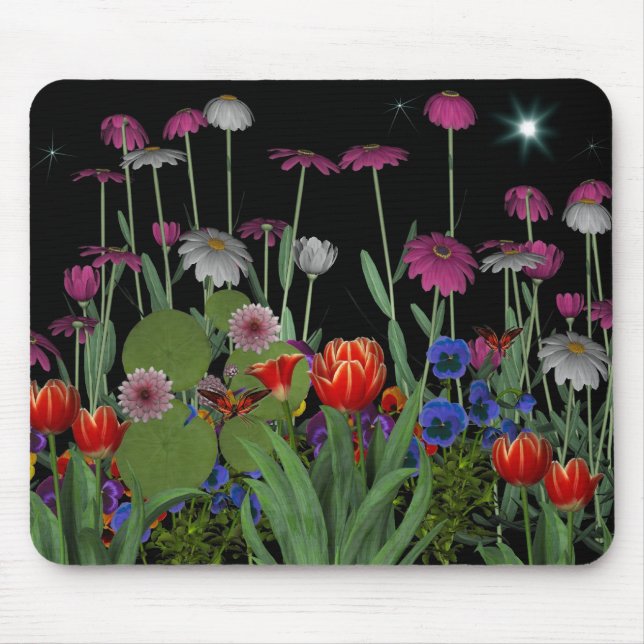 Mousepad Night Blomsterträdgård Musmatta (Framsidan)