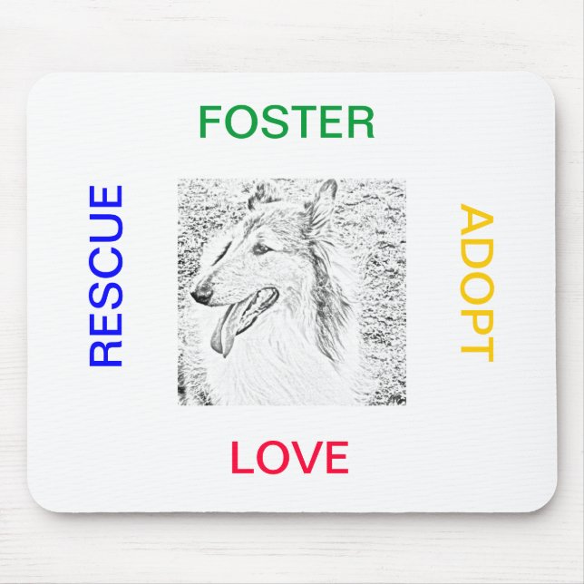 Mousepad - räddingen, adopterar, vårdar, älskar musmatta (Framsidan)