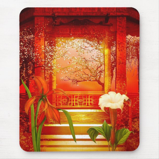 Mousepad Red Golden Gult Blommigt Musmatta (Framsidan)