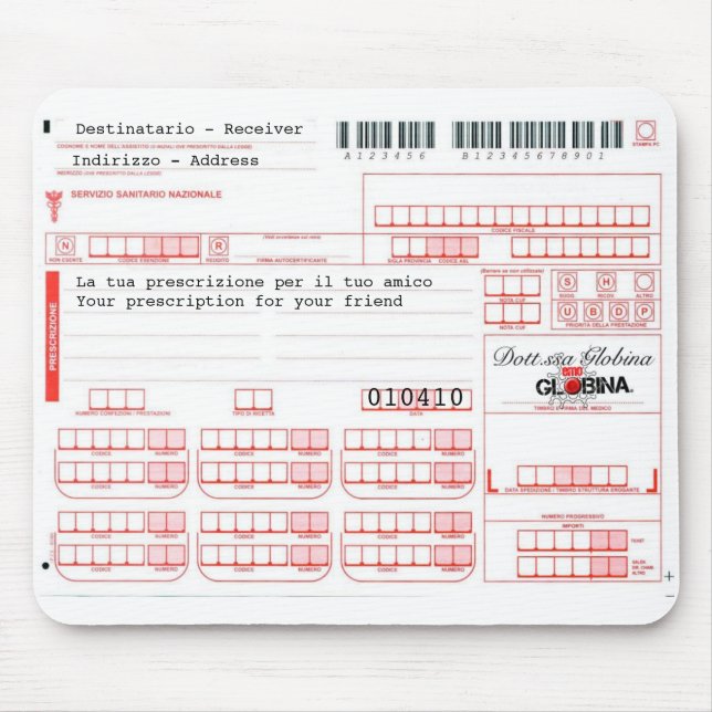 Mousepad ricettamedica - italienskt recept musmatta (Framsidan)